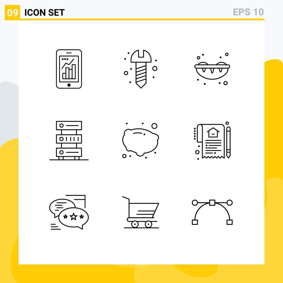 9 Creative Icons Modern Signs and Symbols of potato storage sushi server database Editable Vector Design Elements