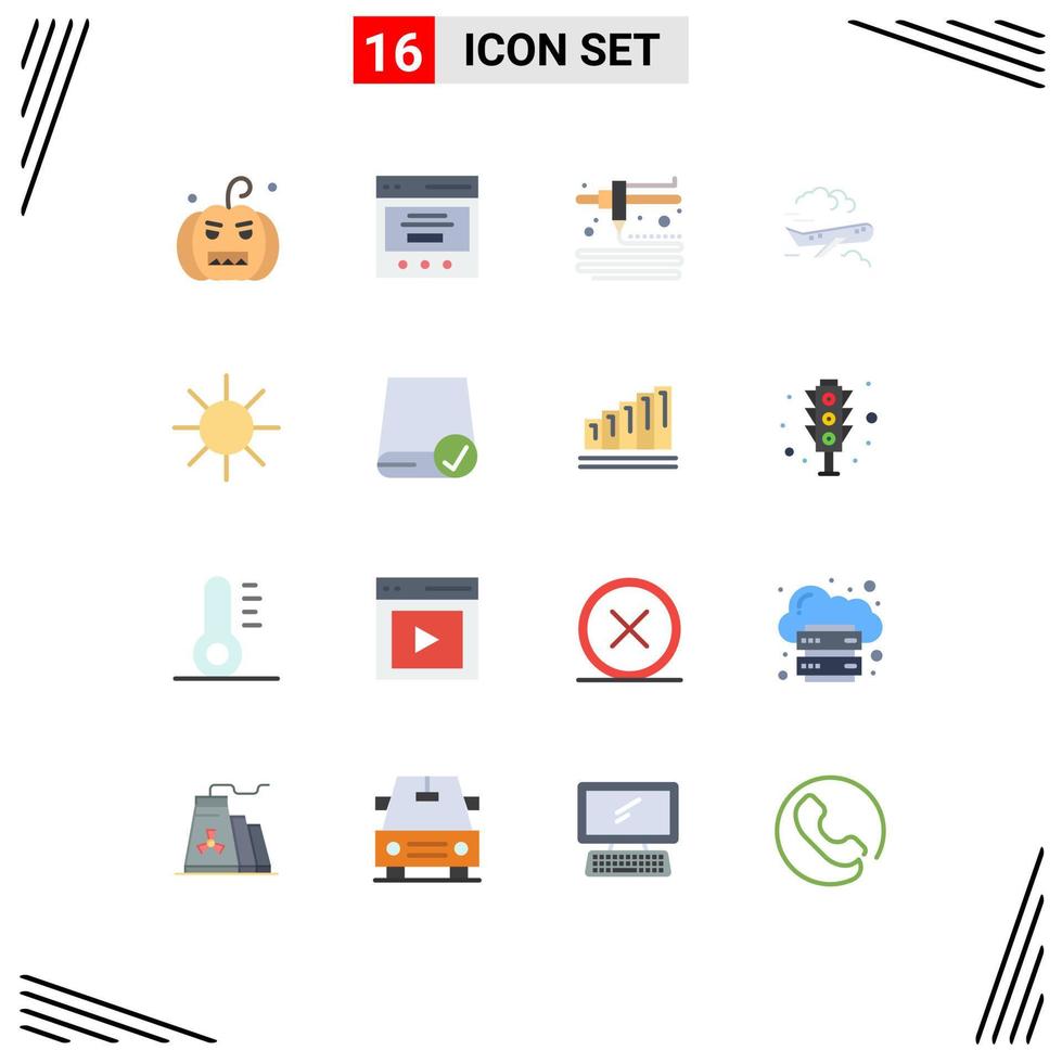 Pack of 16 creative Flat Colors of computers logo modeling circle airplane Editable Pack of Creative Vector Design Elements