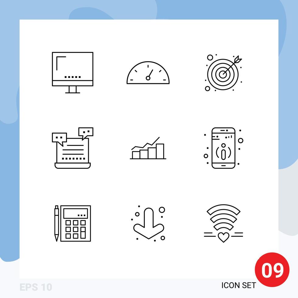 Set of 9 Vector Outlines on Grid for chart valentine arrow shopping cart Editable Vector Design Elements