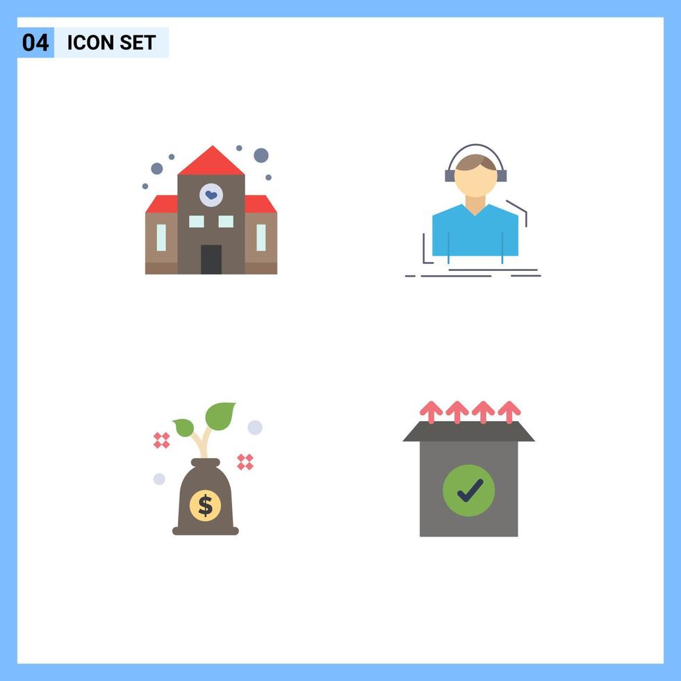 conjunto de 4 iconos planos vectoriales en cuadrícula para el presupuesto escolar volver a la escuela escuchar inversión elementos de diseño vectorial editables vector