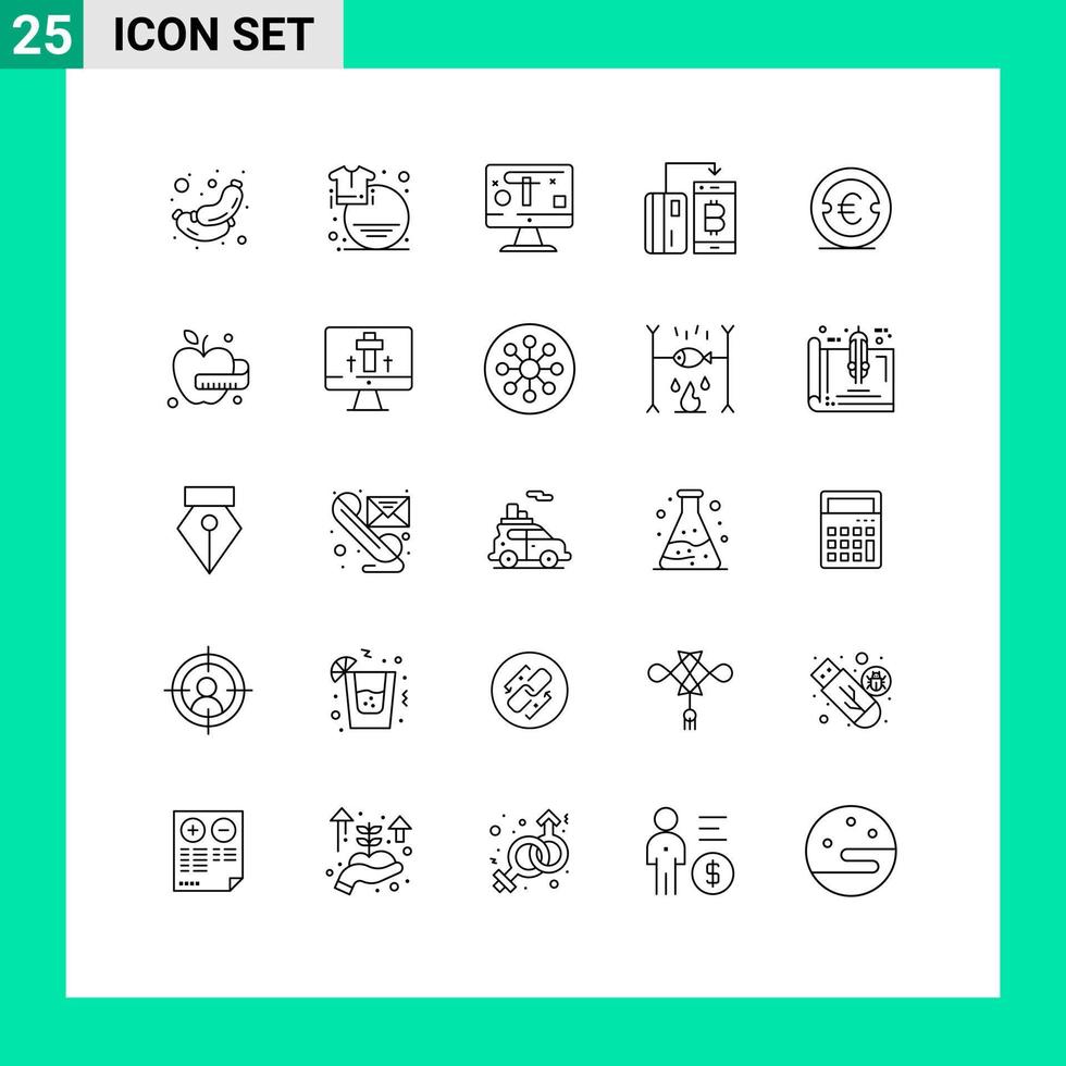 conjunto de pictogramas de 25 líneas simples de pago camiseta digital gráficos de moneda elementos de diseño vectorial editables vector