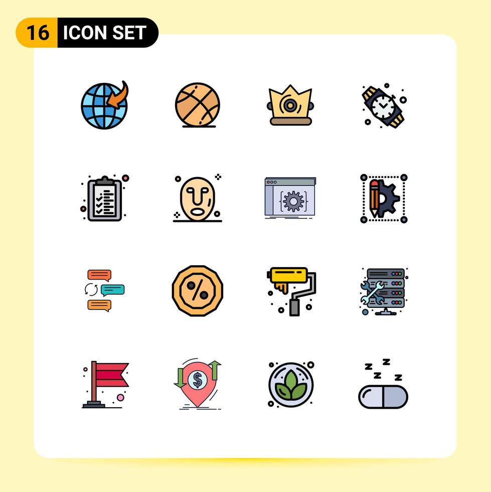 16 Creative Icons Modern Signs and Symbols of facial clipboard crown check list watch Editable Creative Vector Design Elements