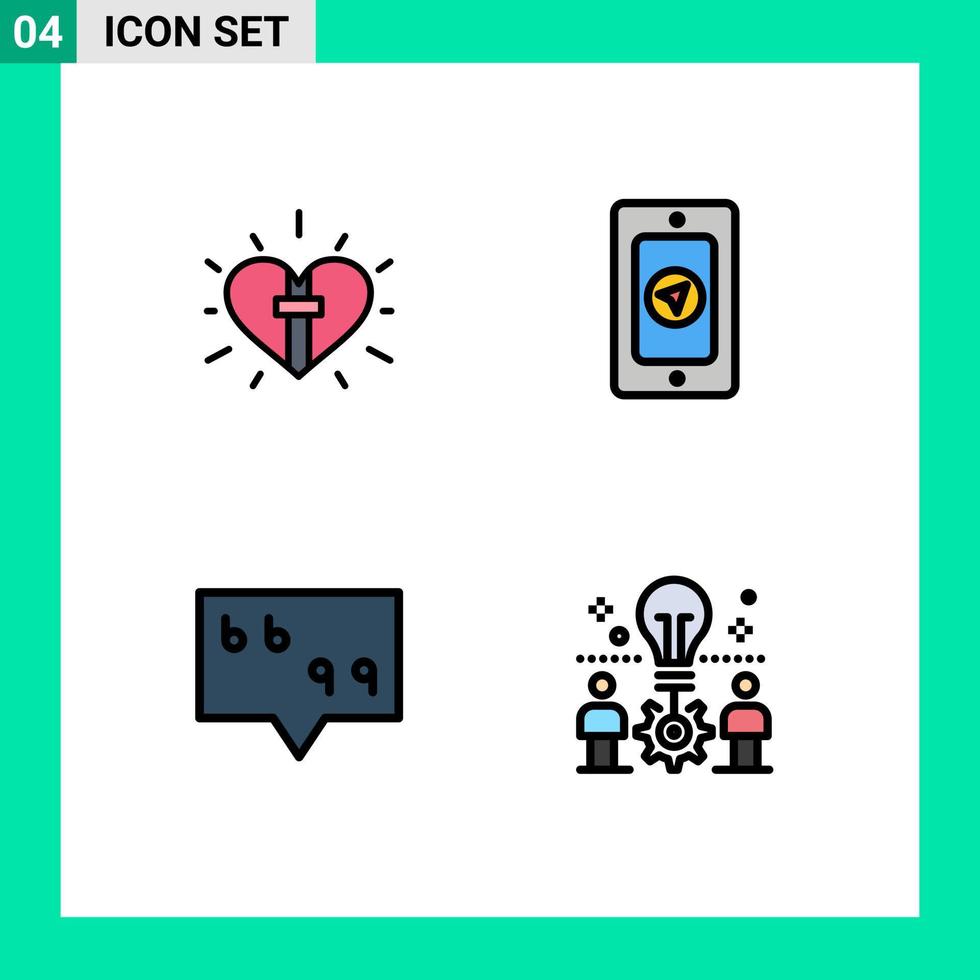 Set of 4 Modern UI Icons Symbols Signs for love message christian pin team Editable Vector Design Elements