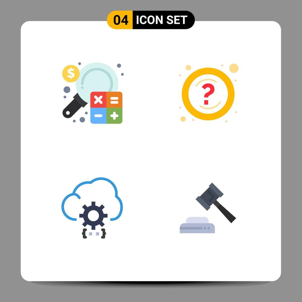 Pack of 4 Modern Flat Icons Signs and Symbols for Web Print Media such as accounting cloud finance question develop Editable Vector Design Elements