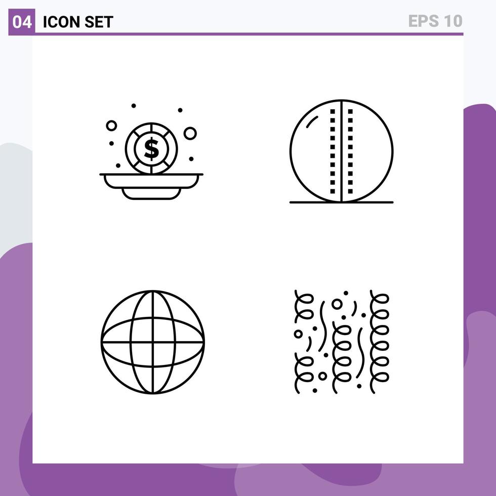 Stock Vector Icon Pack of 4 Line Signs and Symbols for budget world coins leather ball internet Editable Vector Design Elements