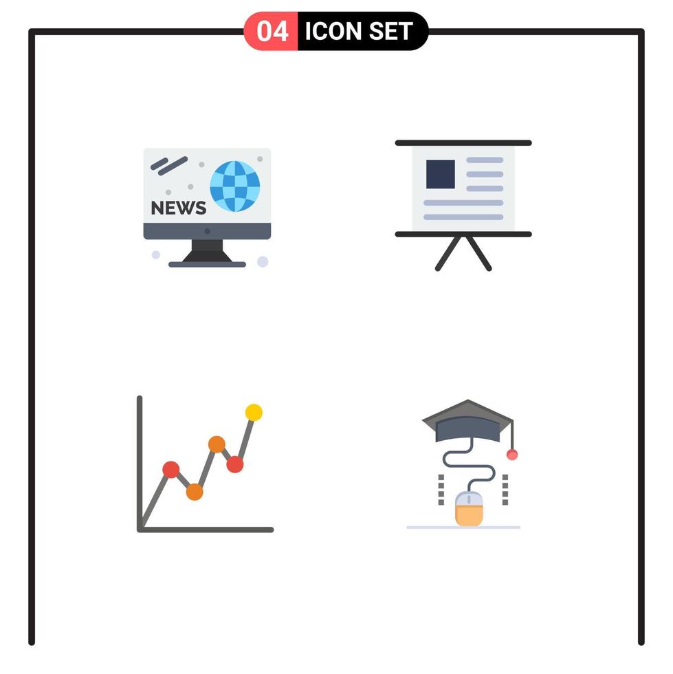 conjunto de iconos planos de interfaz móvil de 4 pictogramas de aficiones atm gráfico de pantalla dinero elementos de diseño vectorial editables vector