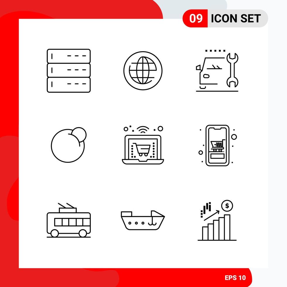 Creative Set of 9 Universal Outline Icons isolated on White Background Creative Black Icon vector background