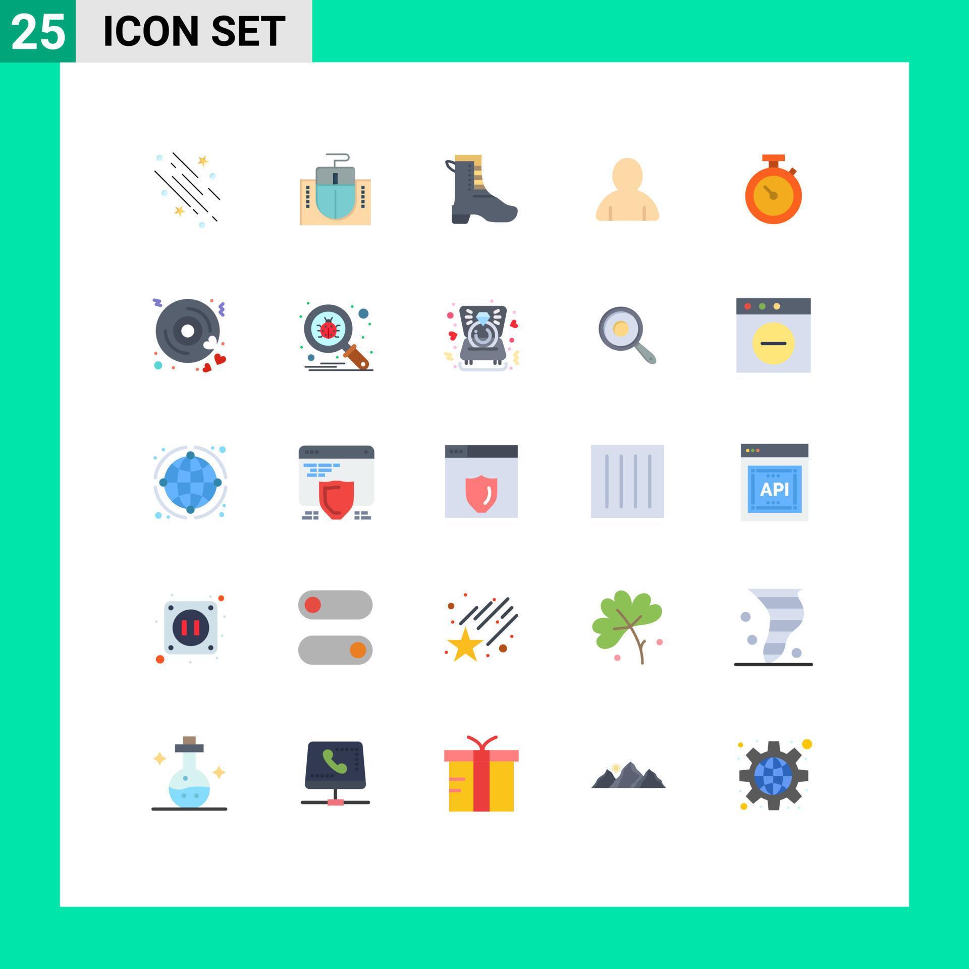 Set of 25 Commercial Flat Colors pack for stopwatch user education avatar spring Editable Vector