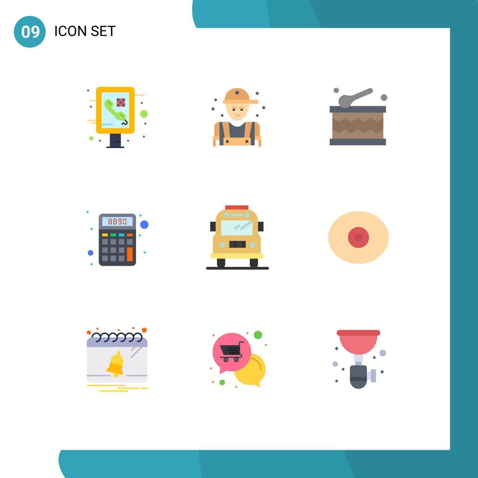 Set of 9 Commercial Flat Colors pack for school money plumbing math calculator Editable Vector Design Elements