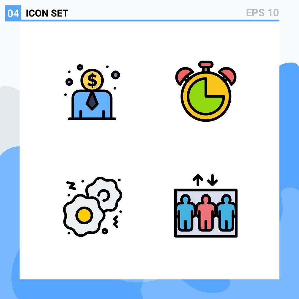Group of 4 Filledline Flat Colors Signs and Symbols for employee cost elevator clock cookies lift Editable Vector Design Elements