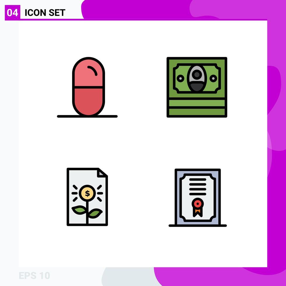 User Interface Pack of 4 Basic Filledline Flat Colors of dope document tablets money investment Editable Vector Design Elements