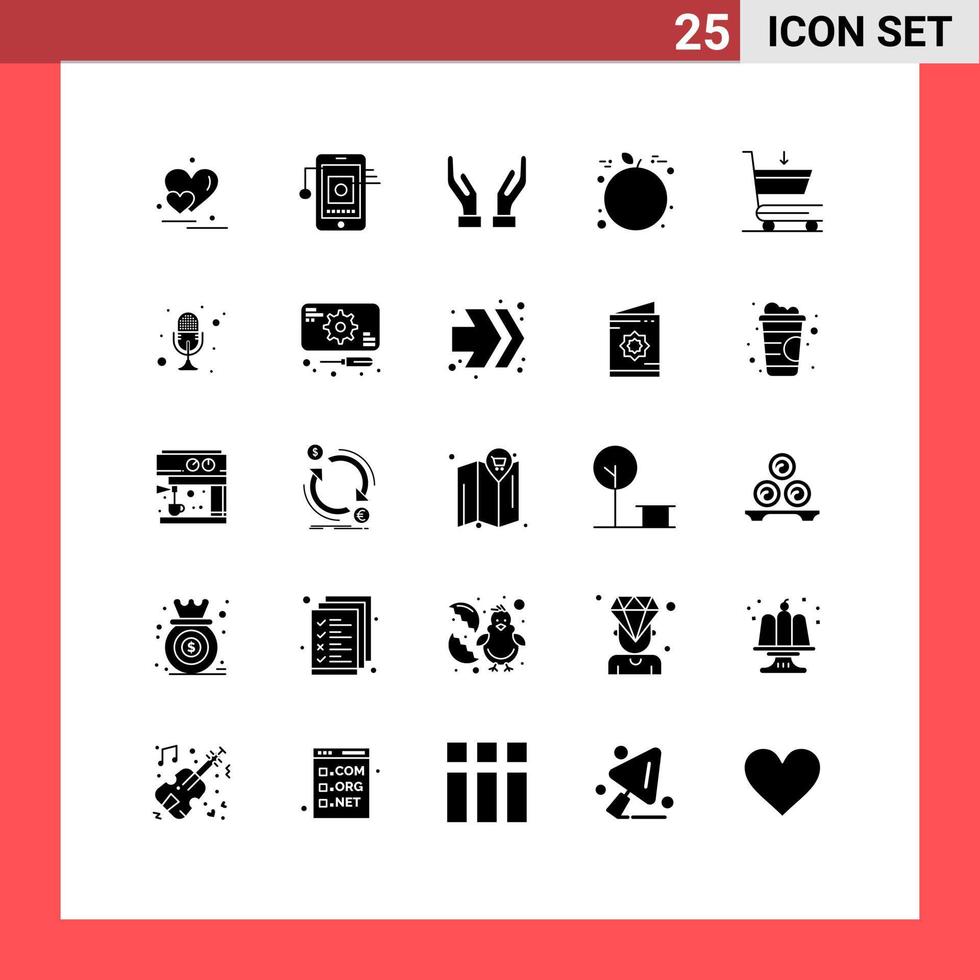 25 Solid Glyph concept for Websites Mobile and Apps mic commerce care cart orange Editable Vector Design Elements