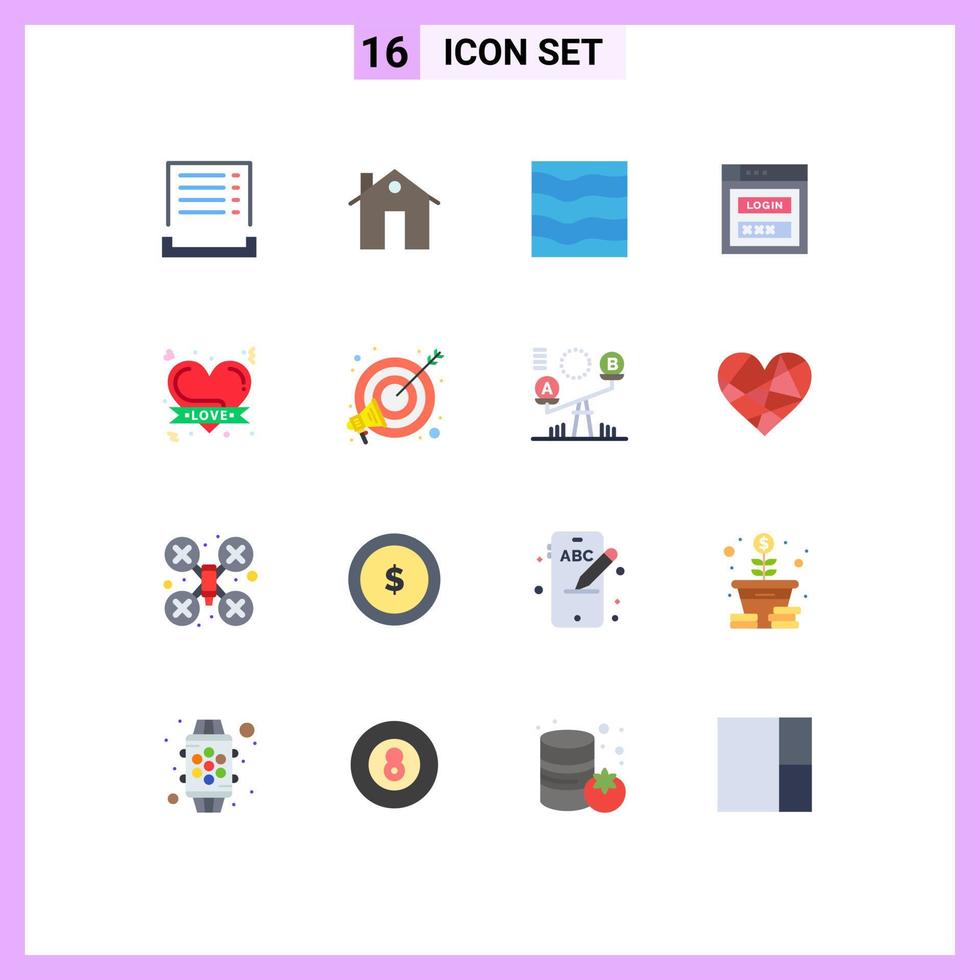 Universal Icon Symbols Group of 16 Modern Flat Colors of web security password construction internet water Editable Pack of Creative Vector Design Elements