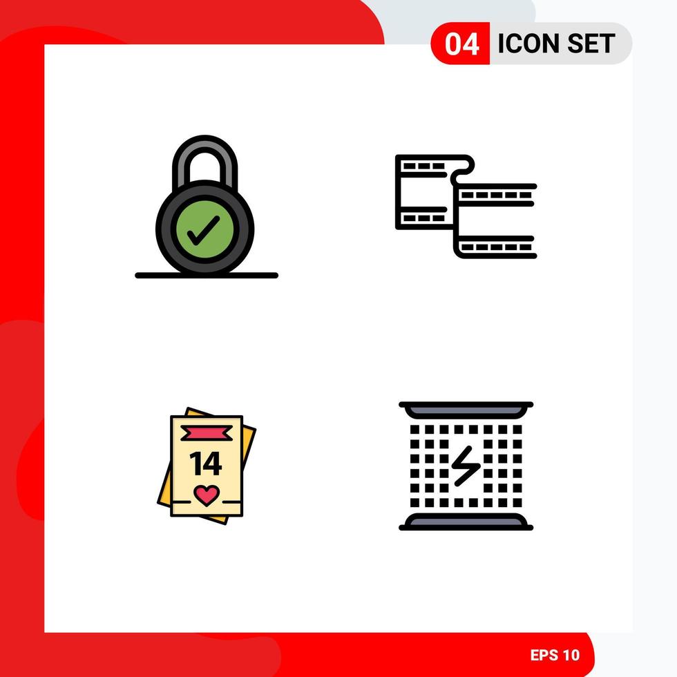 4 Creative Icons Modern Signs and Symbols of lock love filam feb charge Editable Vector Design Elements