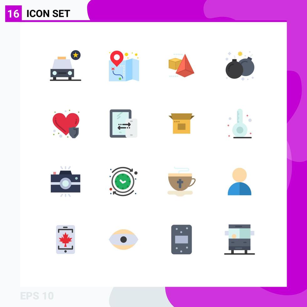 16 User Interface Flat Color Pack of modern Signs and Symbols of insurance heart care box health care game Editable Pack of Creative Vector Design Elements