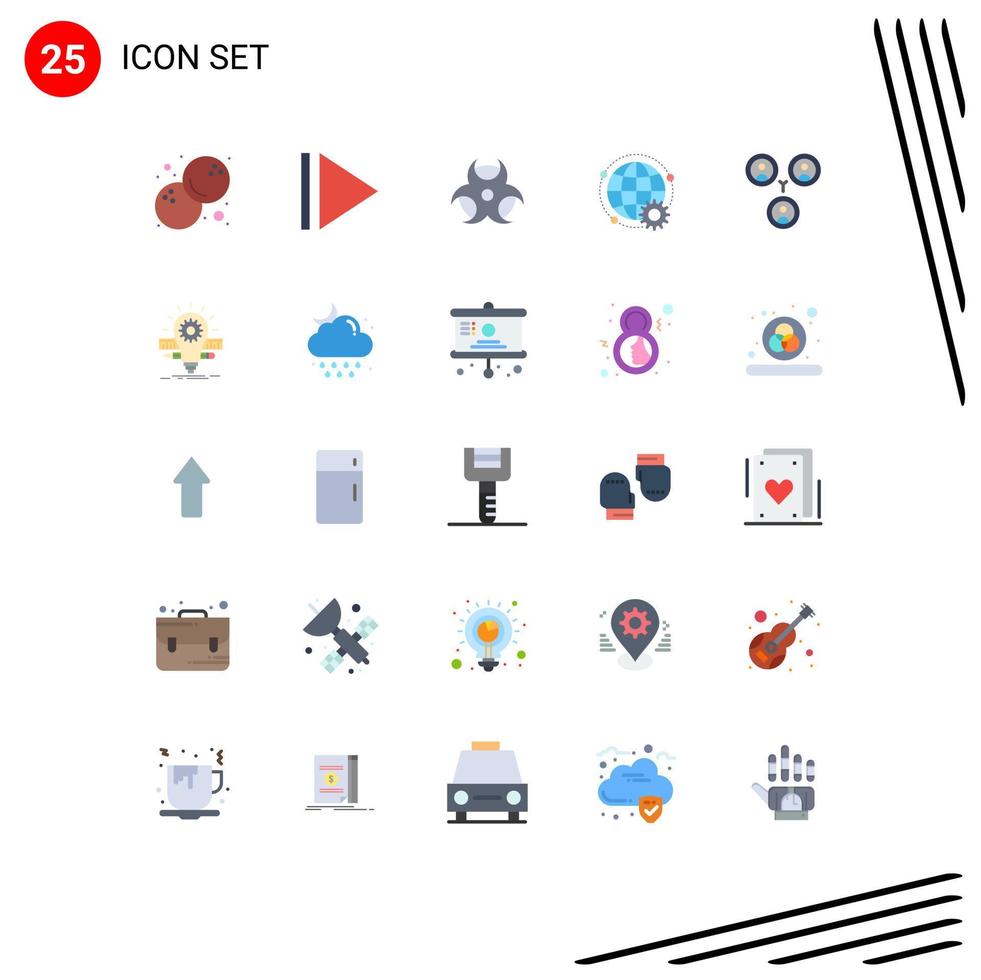 Flat Color Pack of 25 Universal Symbols of bulb deveopment online social connections Editable Vector Design Elements