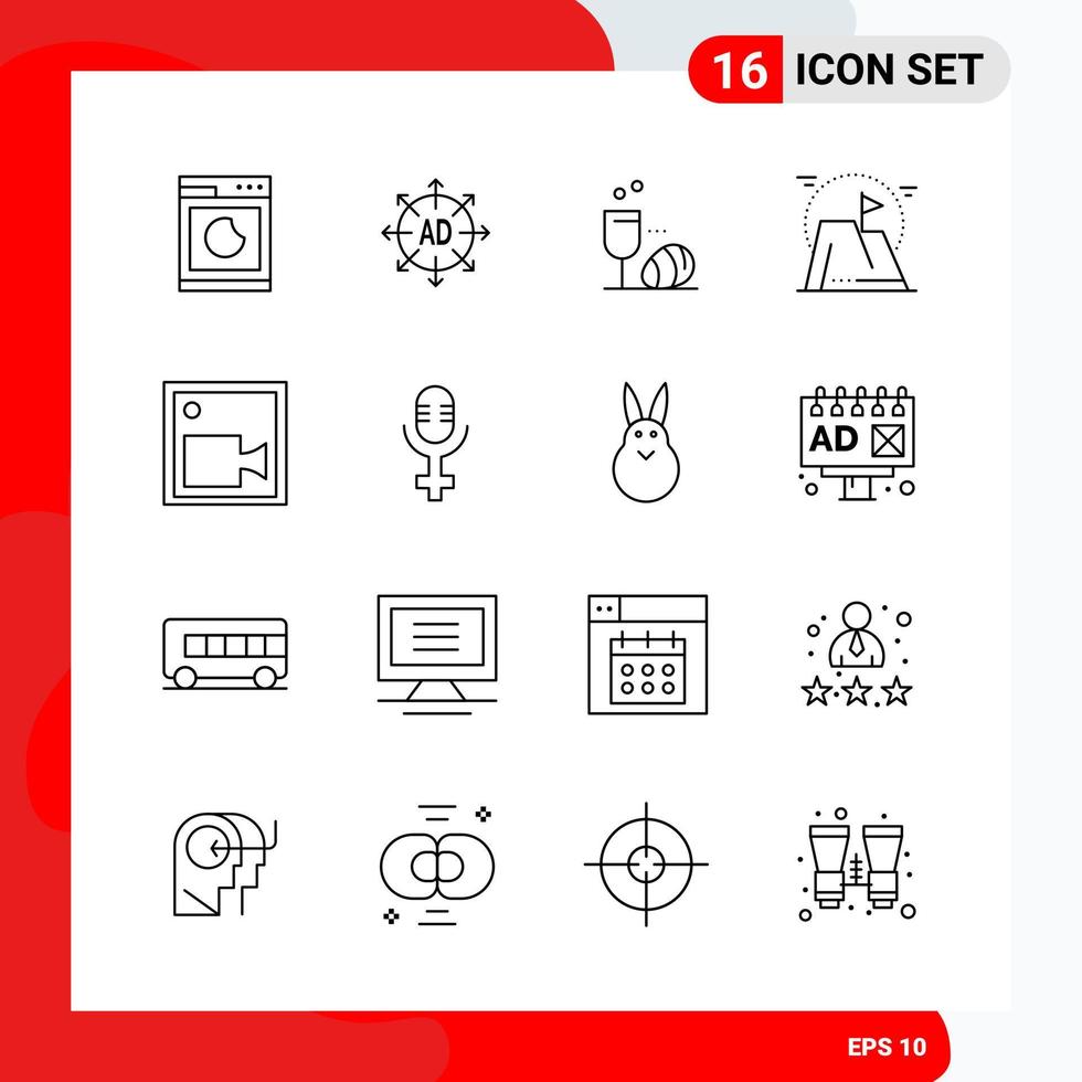 Creative Set of 16 Universal Outline Icons isolated on White Background Creative Black Icon vector background