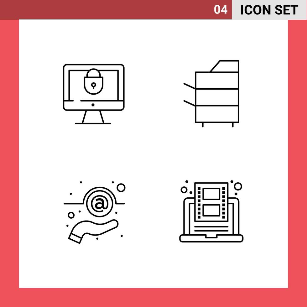 Set of 4 Commercial Filledline Flat Colors pack for computer email security electronics hand Editable Vector Design Elements