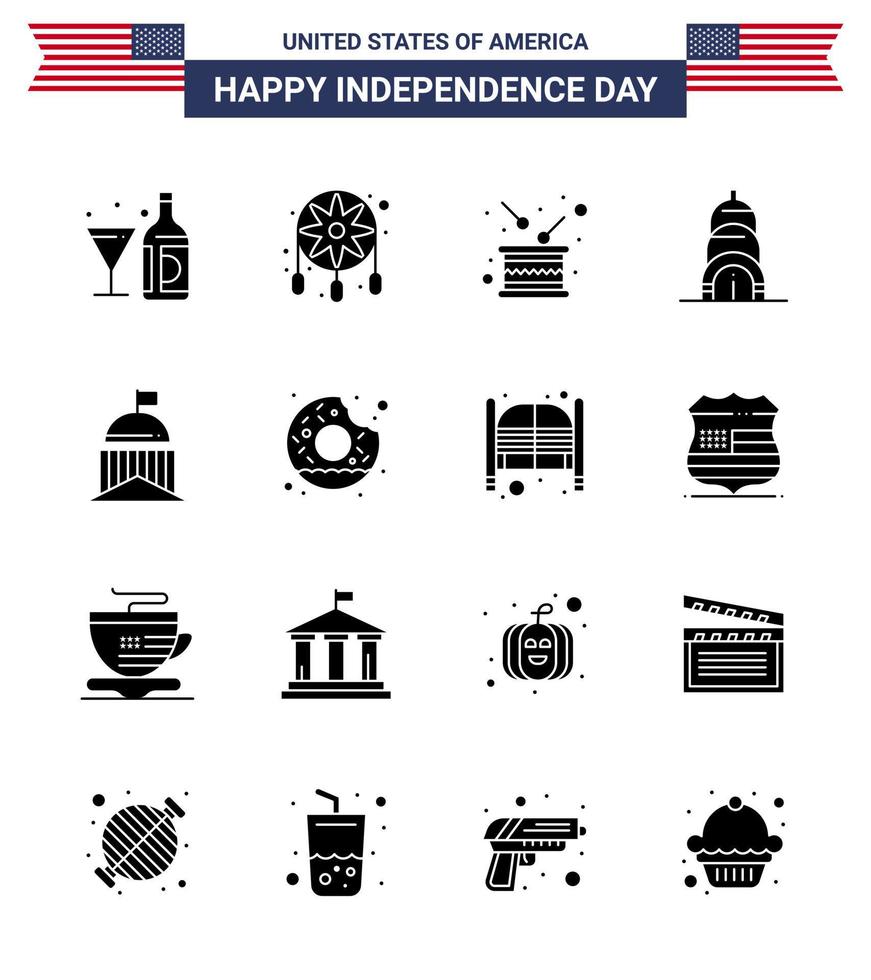 Happy Independence Day 16 Solid Glyphs Icon Pack for Web and Print city building western chrysler independence Editable USA Day Vector Design Elements