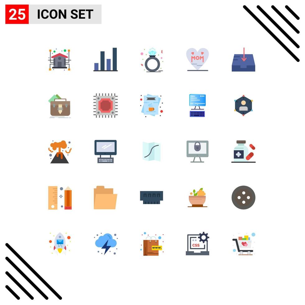 Group of 25 Modern Flat Colors Set for receive mail present mother love Editable Vector Design Elements
