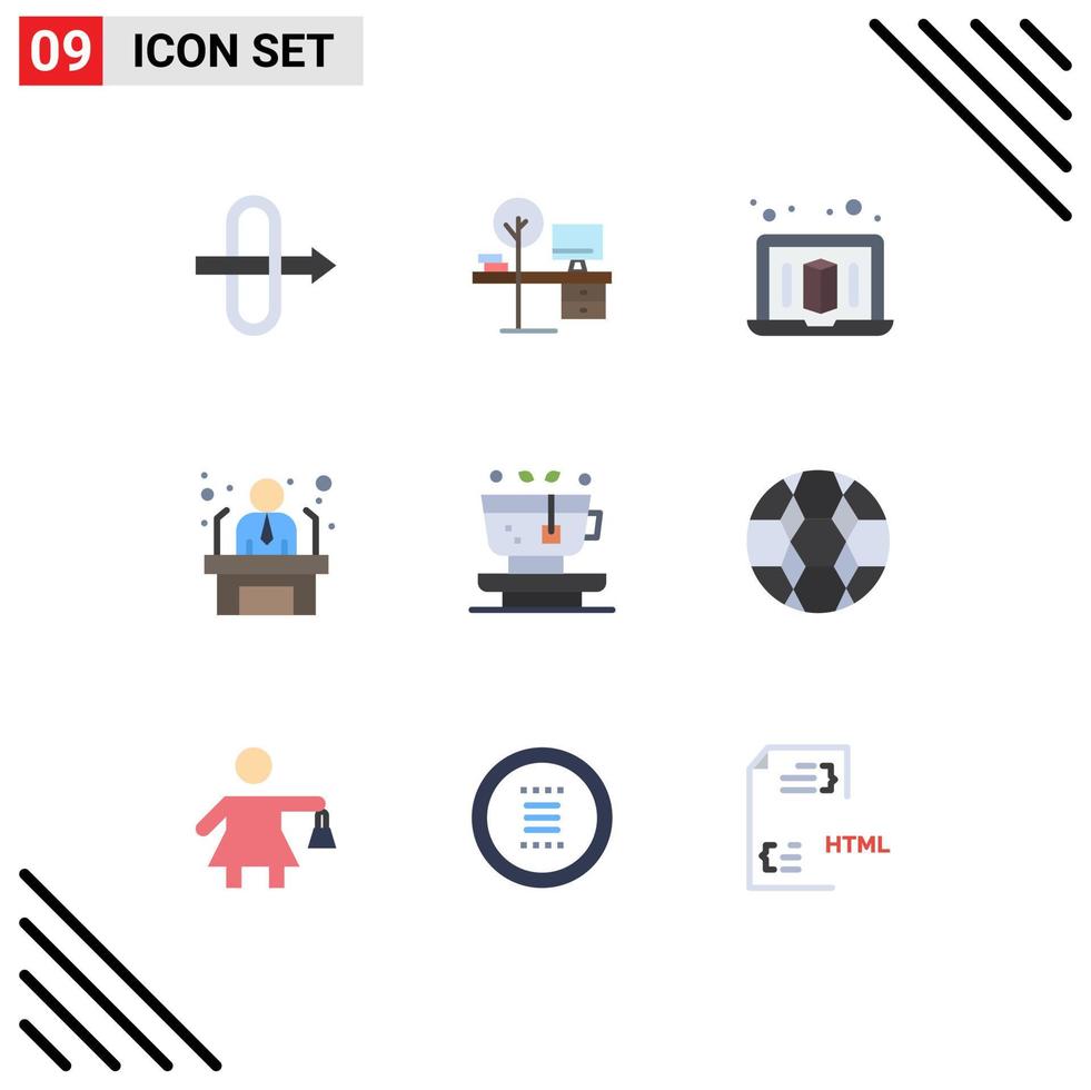 símbolos de iconos universales grupo de 9 colores planos modernos de impresora de planta de bola elementos de diseño vectorial editables para empleados de negocios vector