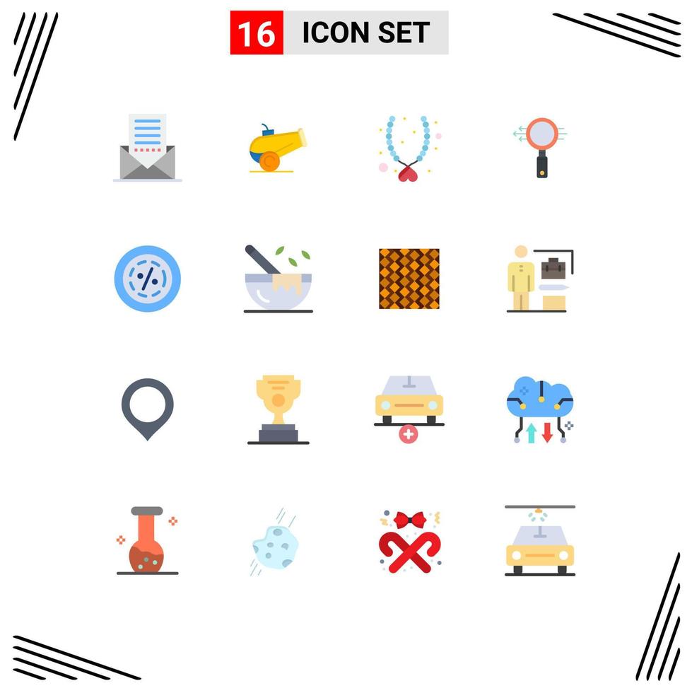 16 Universal Flat Color Signs Symbols of commerce discount jewel zoom glass Editable Pack of Creative Vector Design Elements