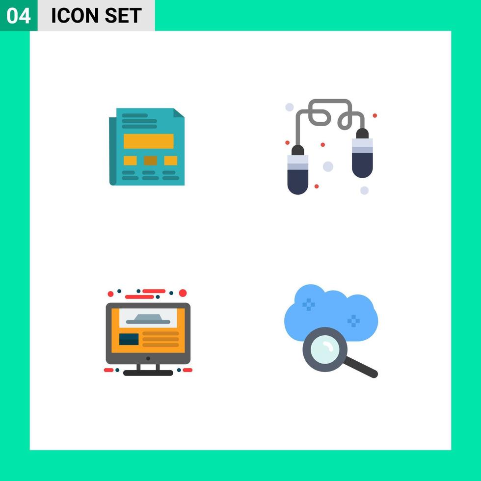 Set of 4 Vector Flat Icons on Grid for report website presentation jump rope report Editable Vector Design Elements