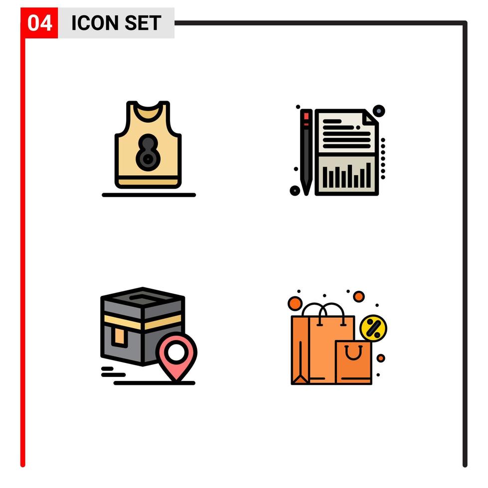 4 Universal Filledline Flat Color Signs Symbols of basketball khana clothing financial pin Editable Vector Design Elements