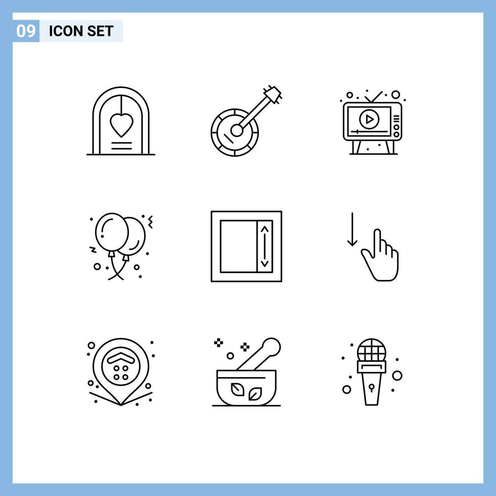 9 Universal Outlines Set for Web and Mobile Applications party balloons music screen media Editable Vector Design Elements