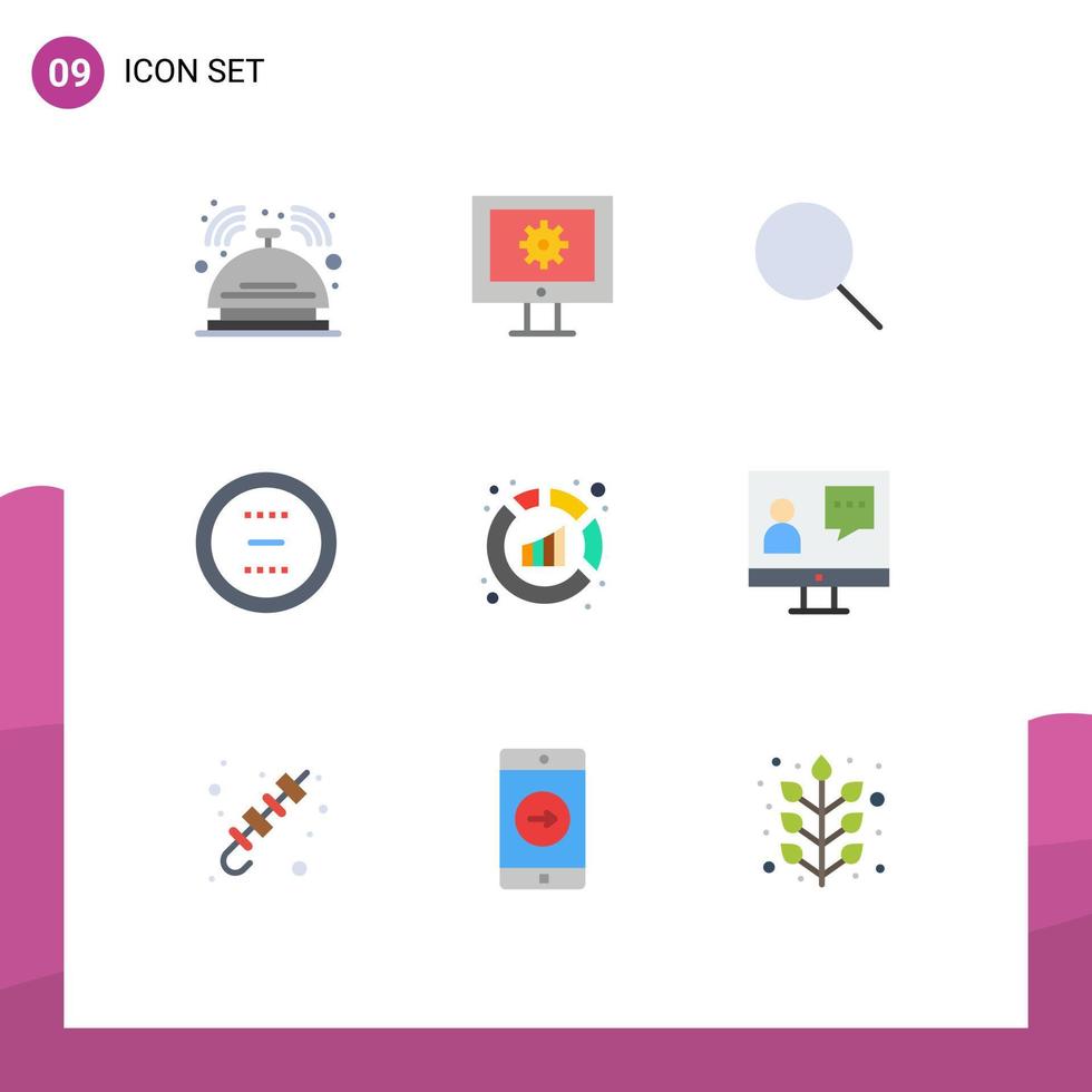 Group of 9 Modern Flat Colors Set for minus delete web maintenance circle ui Editable Vector Design Elements