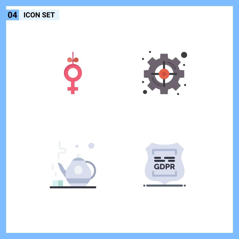 4 Universal Flat Icons Set for Web and Mobile Applications gender teapot goal strategic data privacy Editable Vector Design Elements