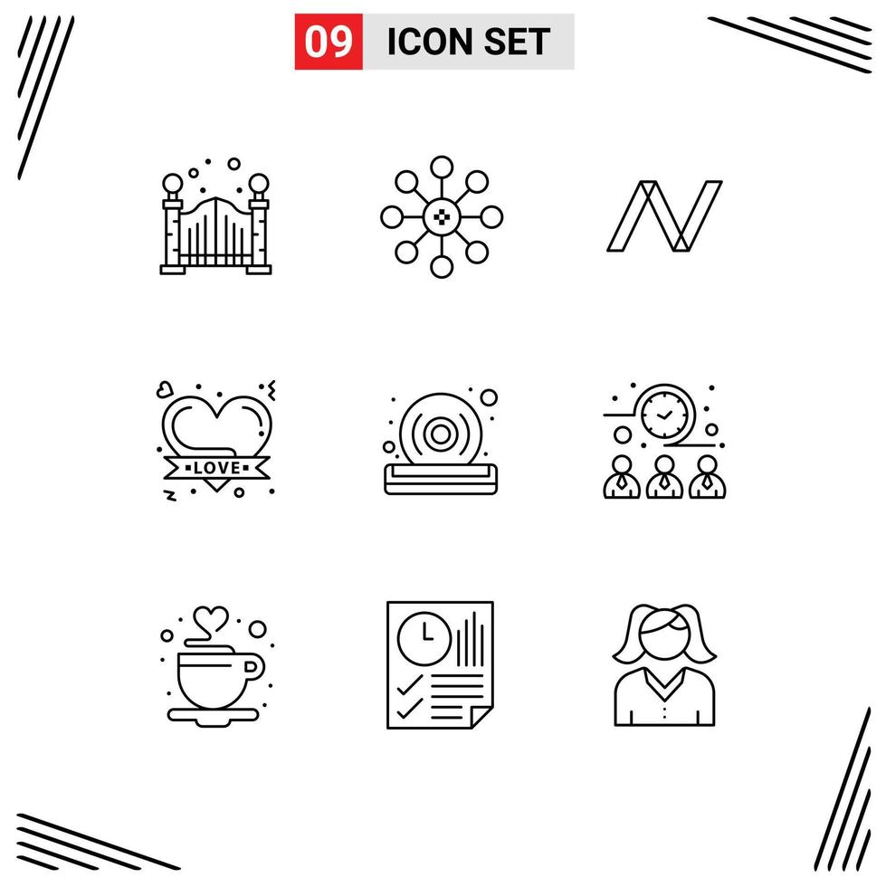 Outline Pack of 9 Universal Symbols of player dvd crypto disc love Editable Vector Design Elements