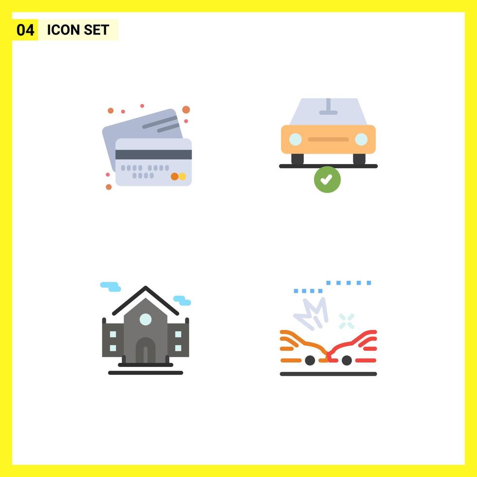 Group of 4 Modern Flat Icons Set for banking ok money checked real estate Editable Vector Design Elements