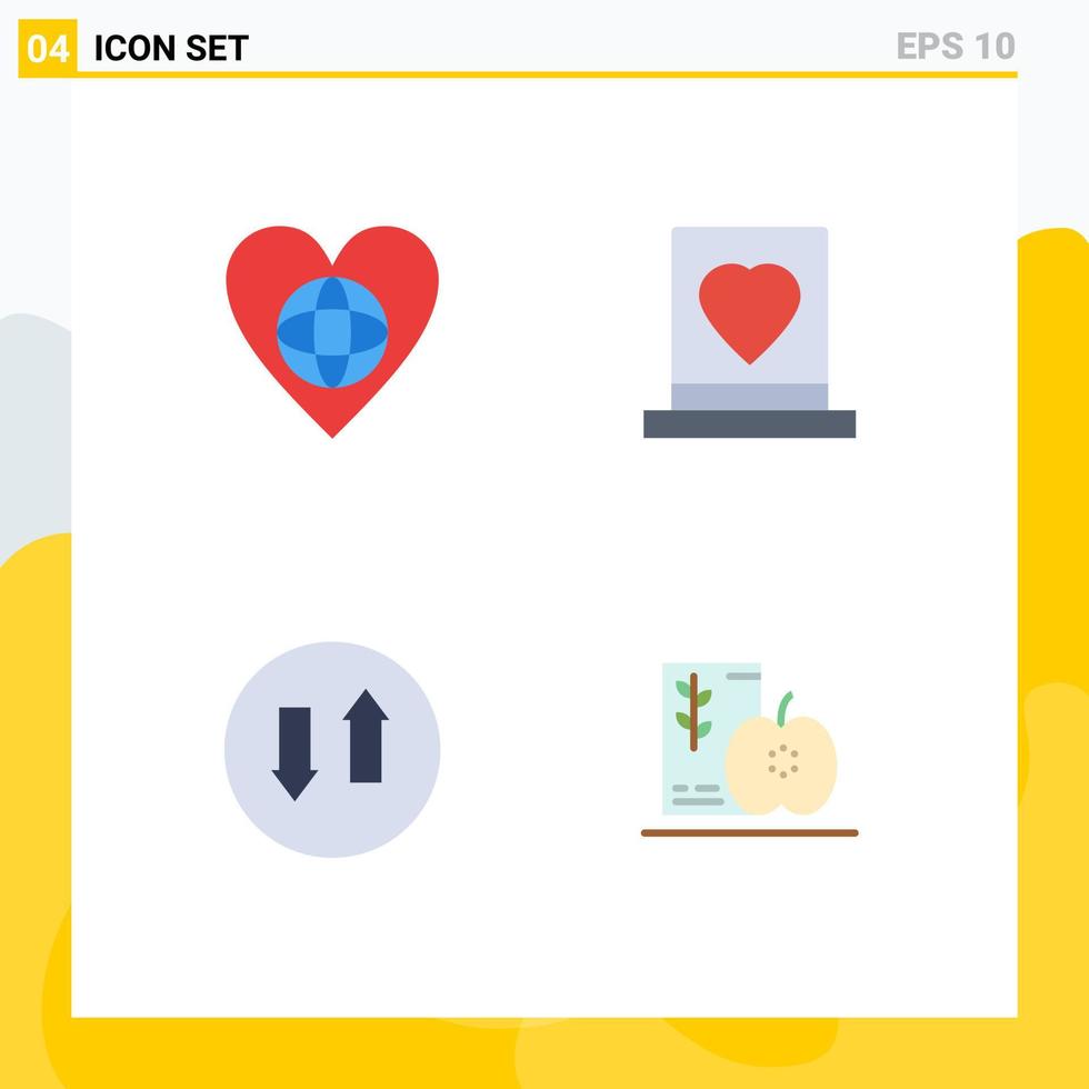 Set of 4 Commercial Flat Icons pack for ecology passion heart hat down Editable Vector Design Elements
