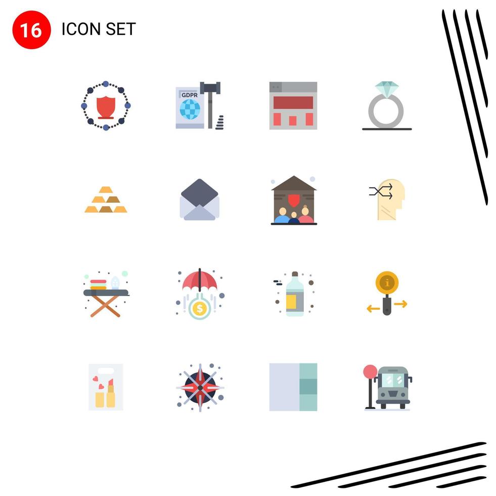 16 Universal Flat Color Signs Symbols of golden bars secure gold present Editable Pack of Creative Vector Design Elements