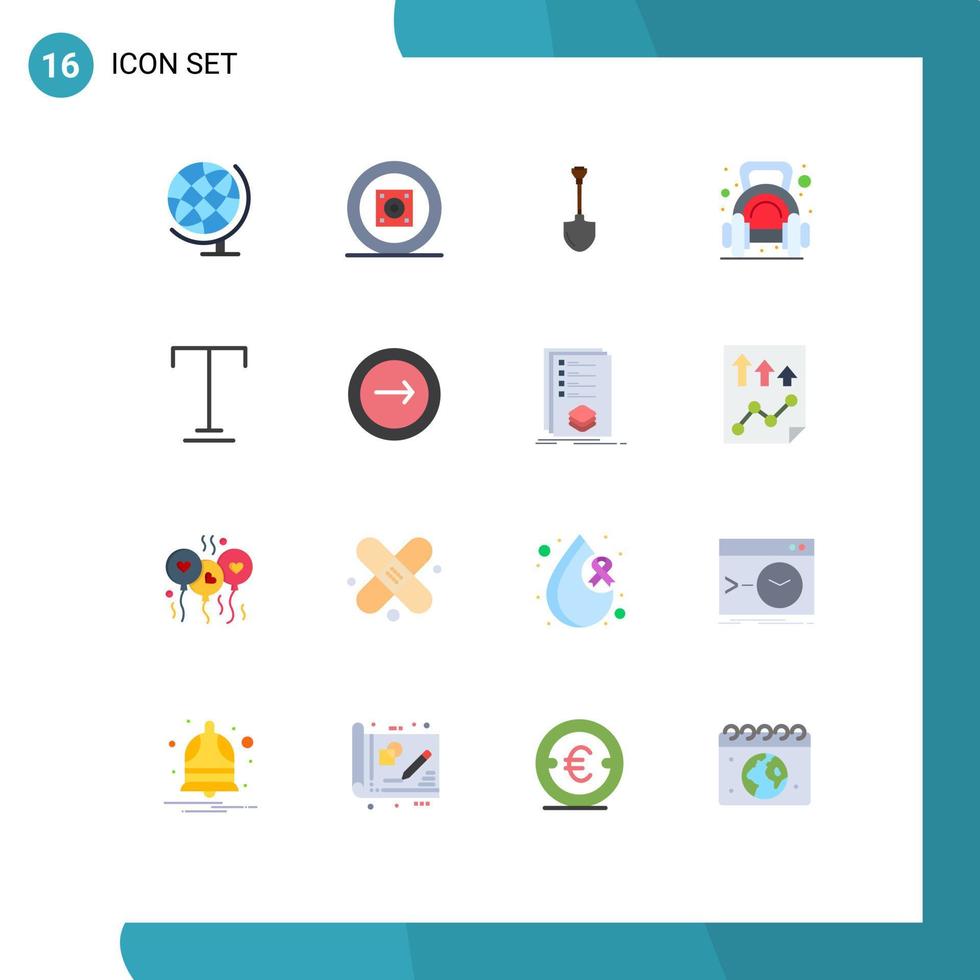 16 Universal Flat Colors Set for Web and Mobile Applications font dumbbell shovel weight exercise Editable Pack of Creative Vector Design Elements