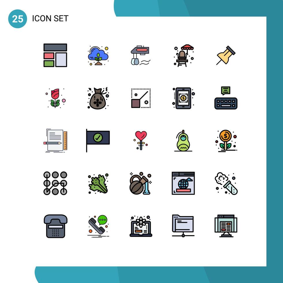 25 User Interface Filled line Flat Color Pack of modern Signs and Symbols of reminder paper mixer park life guard chair Editable Vector Design Elements