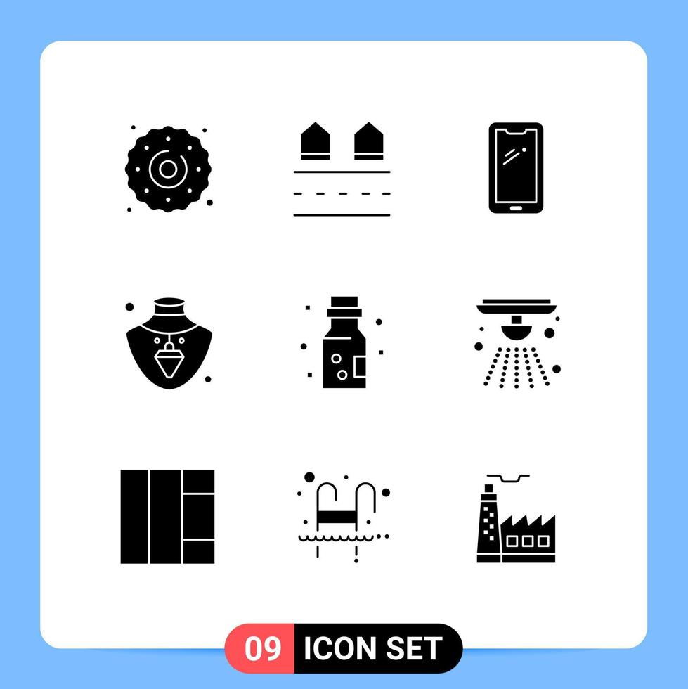 9 Universal Solid Glyph Signs Symbols of bottled jewelry residences nacklace android Editable Vector Design Elements