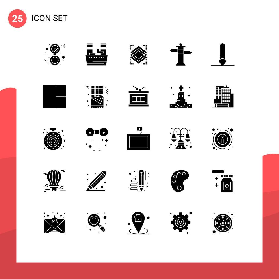 Group of 25 Modern Solid Glyphs Set for paintbrush brush layers street navigation Editable Vector Design Elements