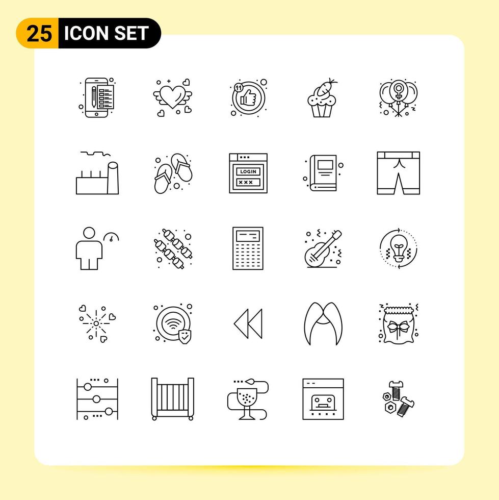 Universal Icon Symbols Group of 25 Modern Lines of balloon easter wedding food cake Editable Vector Design Elements