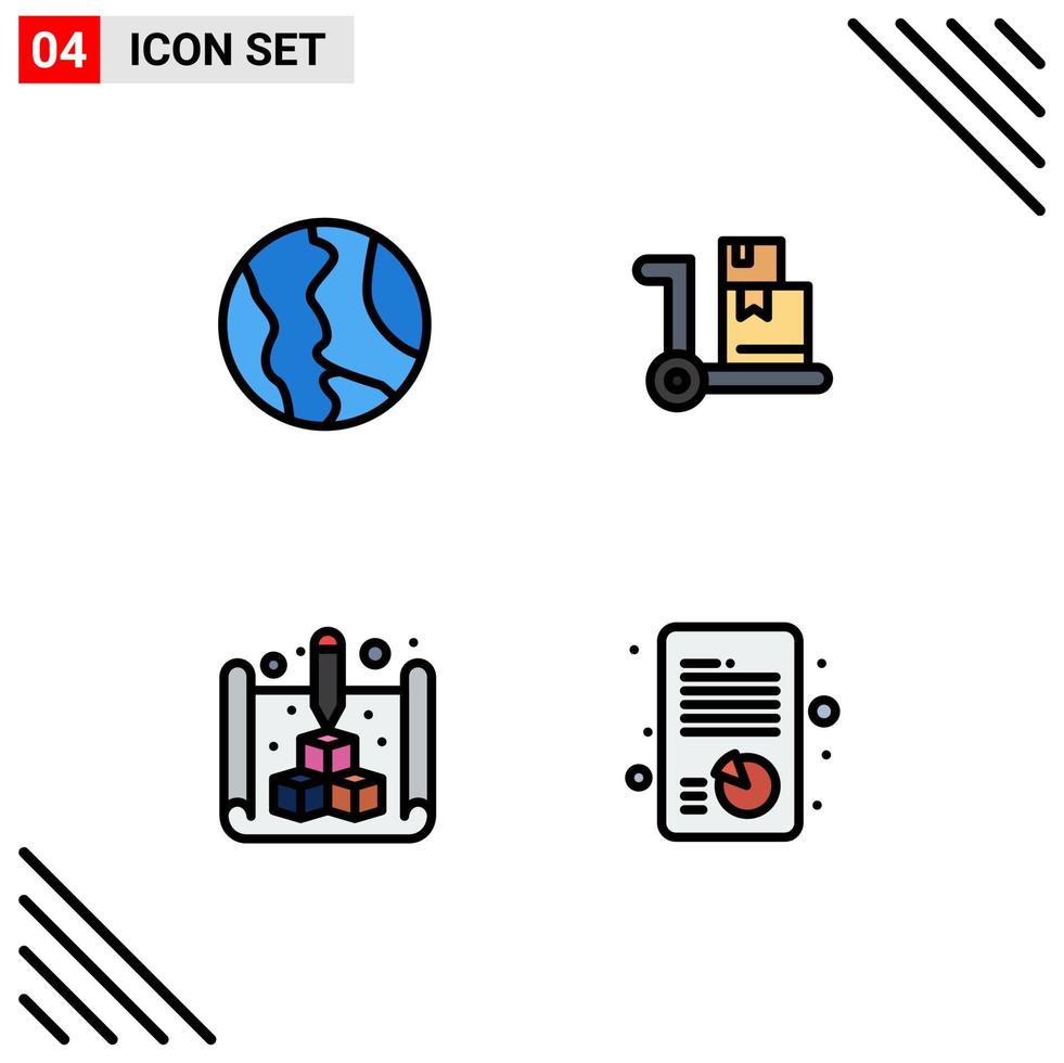 Universal Icon Symbols Group of 4 Modern Filledline Flat Colors of global blueprint world ecommerce web Editable Vector Design Elements
