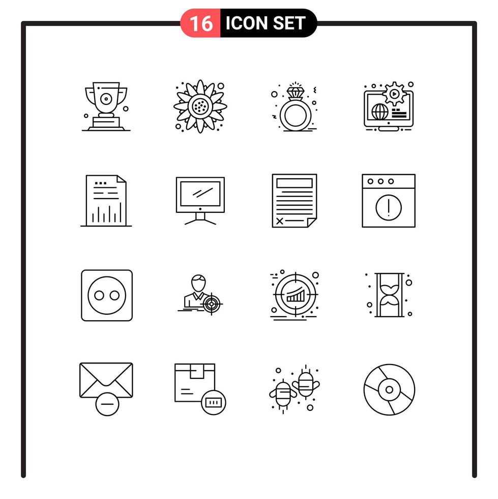 16 User Interface Outline Pack of modern Signs and Symbols of learn content thanksgiving business gift Editable Vector Design Elements