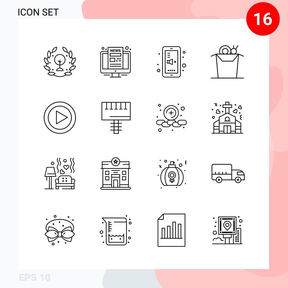 Vector Pack of 16 Icons in Line Style Creative Outline Pack isolated on White Background for Web and Mobile Creative Black Icon vector background