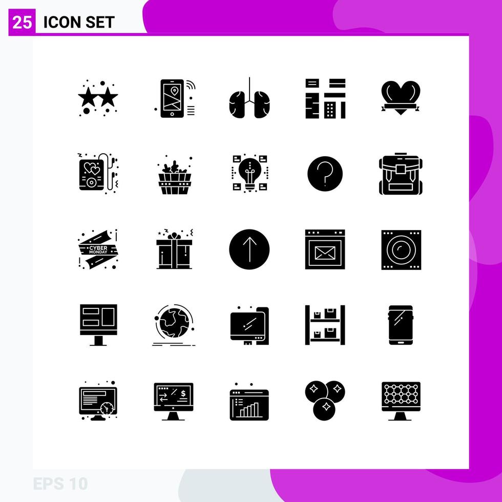 Pack of 25 creative Solid Glyphs of native content wifi advertising health Editable Vector Design Elements