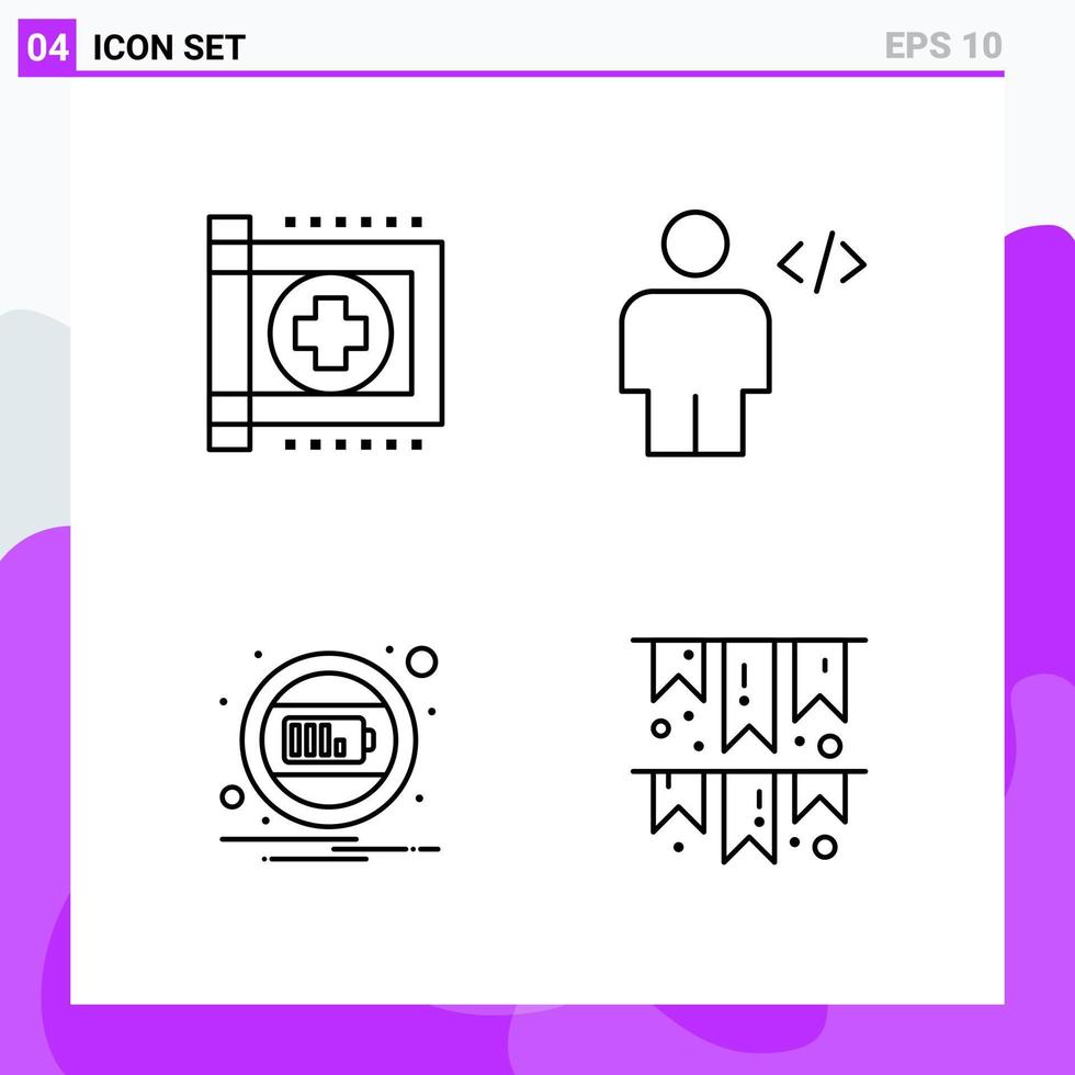 conjunto de 4 iconos en estilo de línea símbolos de contorno creativo para el diseño de sitios web y aplicaciones móviles signo de icono de línea simple aislado en fondo blanco 4 iconos creativo fondo de vector de icono negro