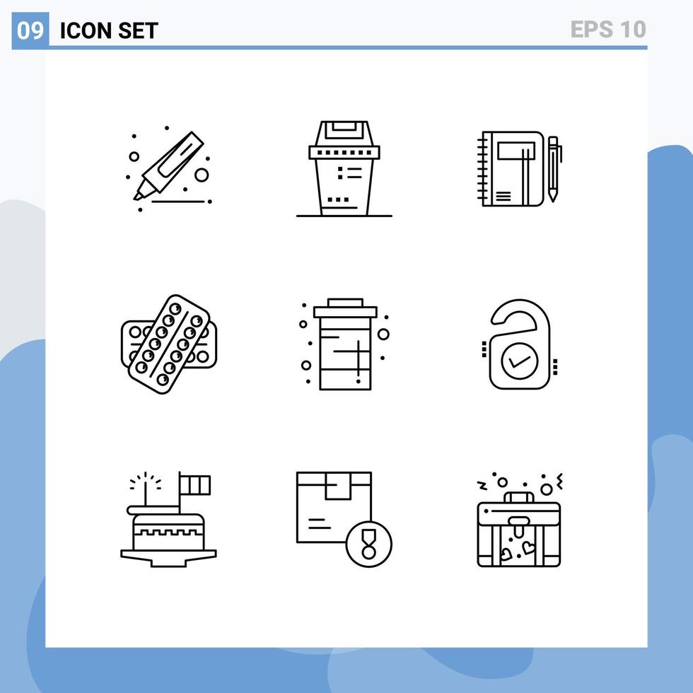 Outline Pack of 9 Universal Symbols of tablet pill business medicine pen Editable Vector Design Elements