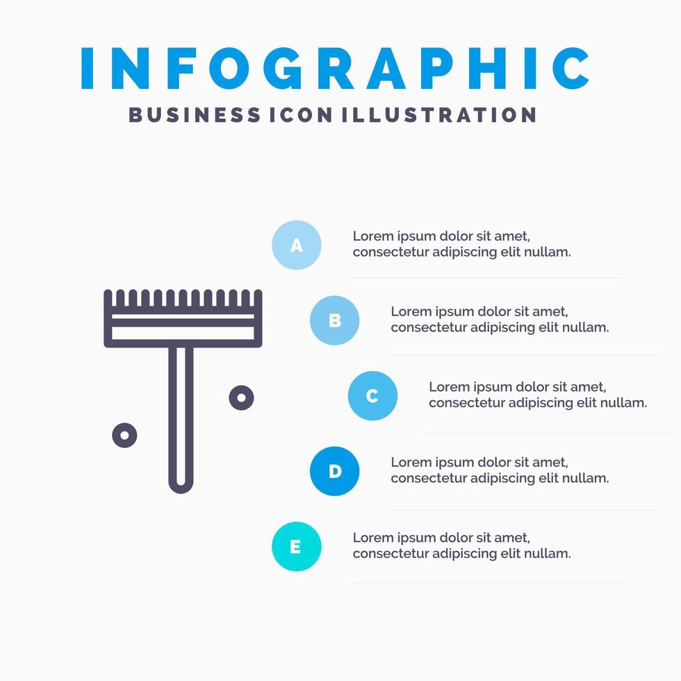 Garden Gardener Rake Shovel Line icon with 5 steps presentation infographics Background vector