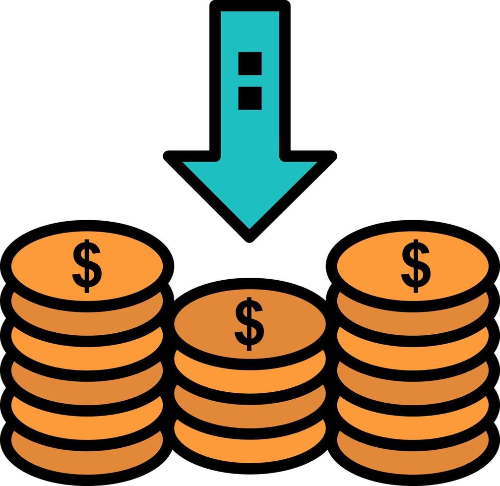 Coins Cash Money Down Arrow  Flat Color Icon Vector icon banner Template