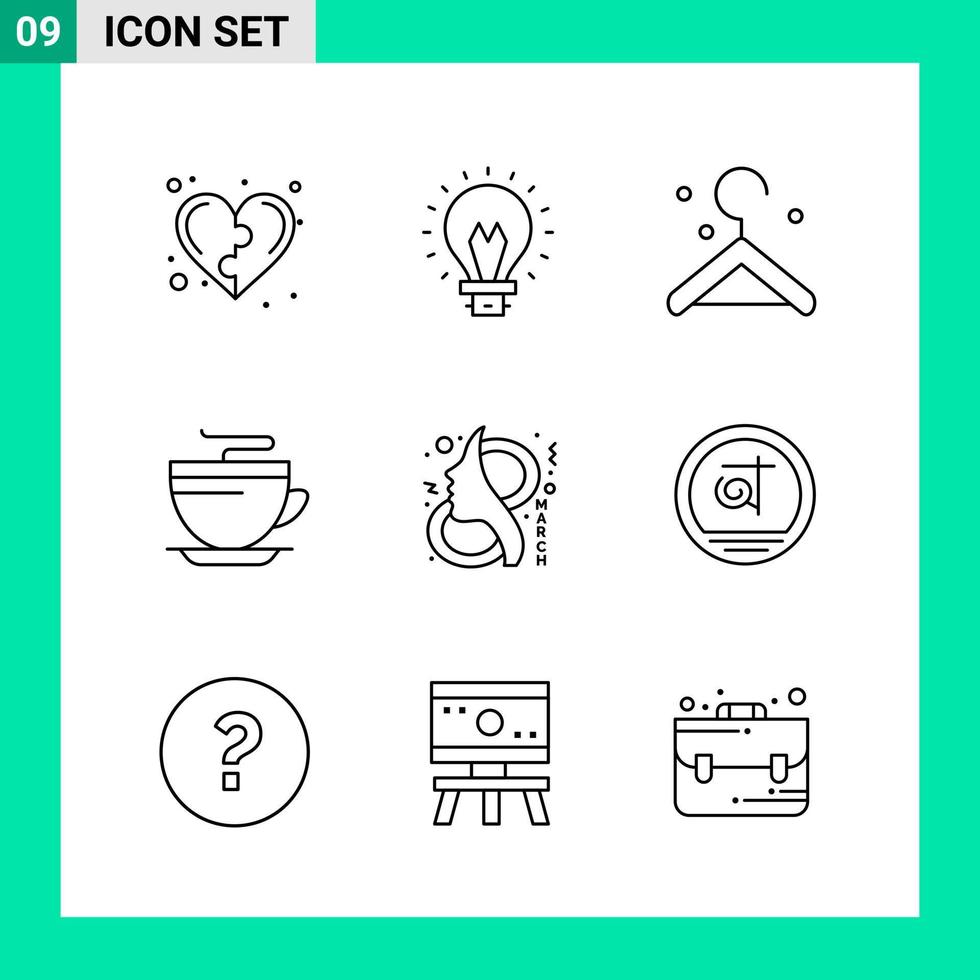 Pack of 9 Line Style Icon Set Outline Symbols for print Creative Signs Isolated on White Background 9 Icon Set Creative Black Icon vector background