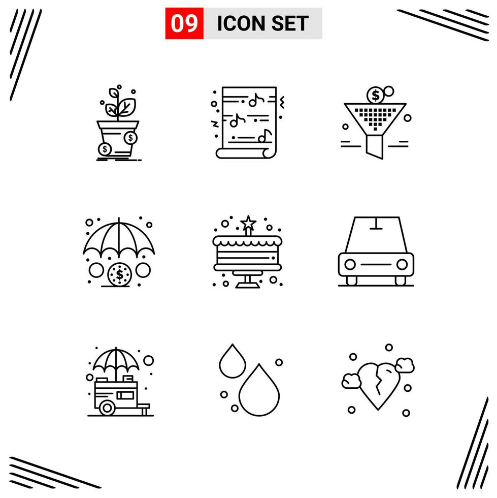 9 iconos estilo de línea basados en cuadrícula símbolos de esquema creativos para el diseño de sitios web signos de icono de línea simple aislados en fondo blanco 9 conjunto de iconos fondo de vector de icono negro creativo